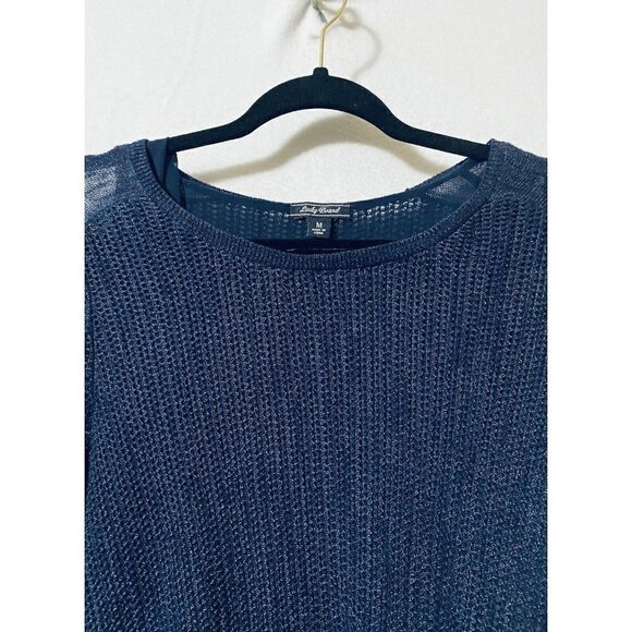 Lucky Brand Womens Small Layered Metallic Sweater Blue Linen Long Sleeves Boho - Picture 3 of 7